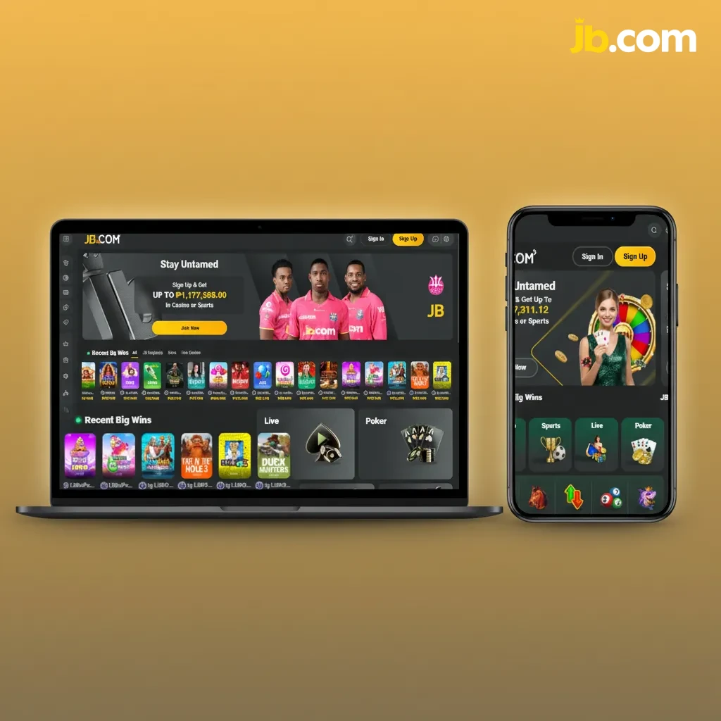 JB Casino interface for en‑PH with top bar: Sports, Live, eSports, Casino, Live Casino, Promotions, Support, login, deposit.