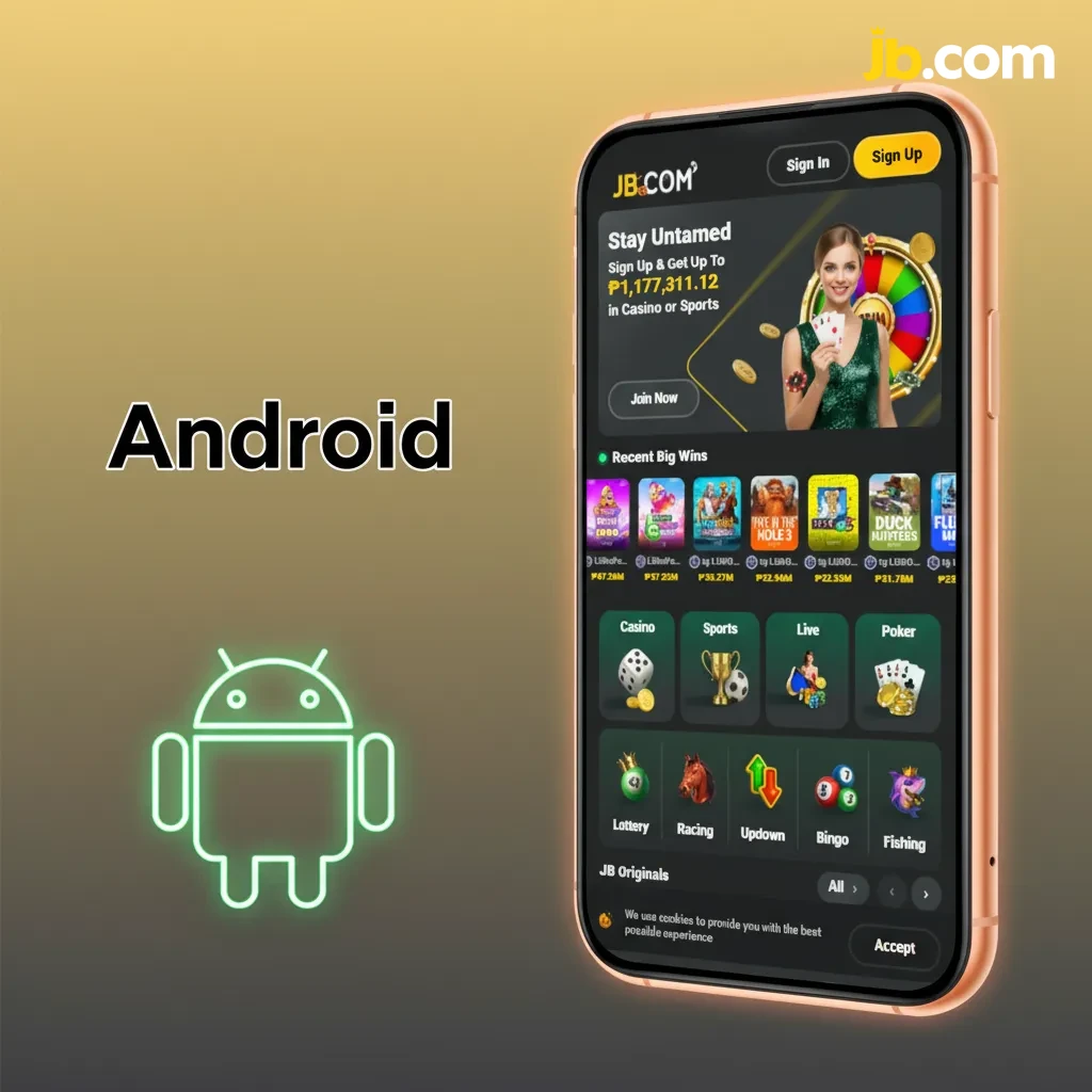 Android app with APK download/install steps; supports Android 8.0+, 2GB RAM; access to betting, casino, payments.