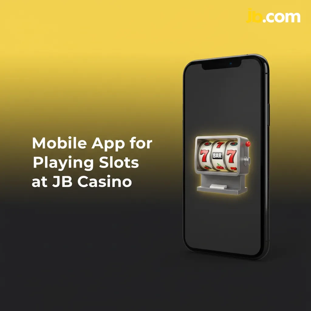 Phone showing JB Casino app slots lobby with clean UI, search bar, filters, and spin button.