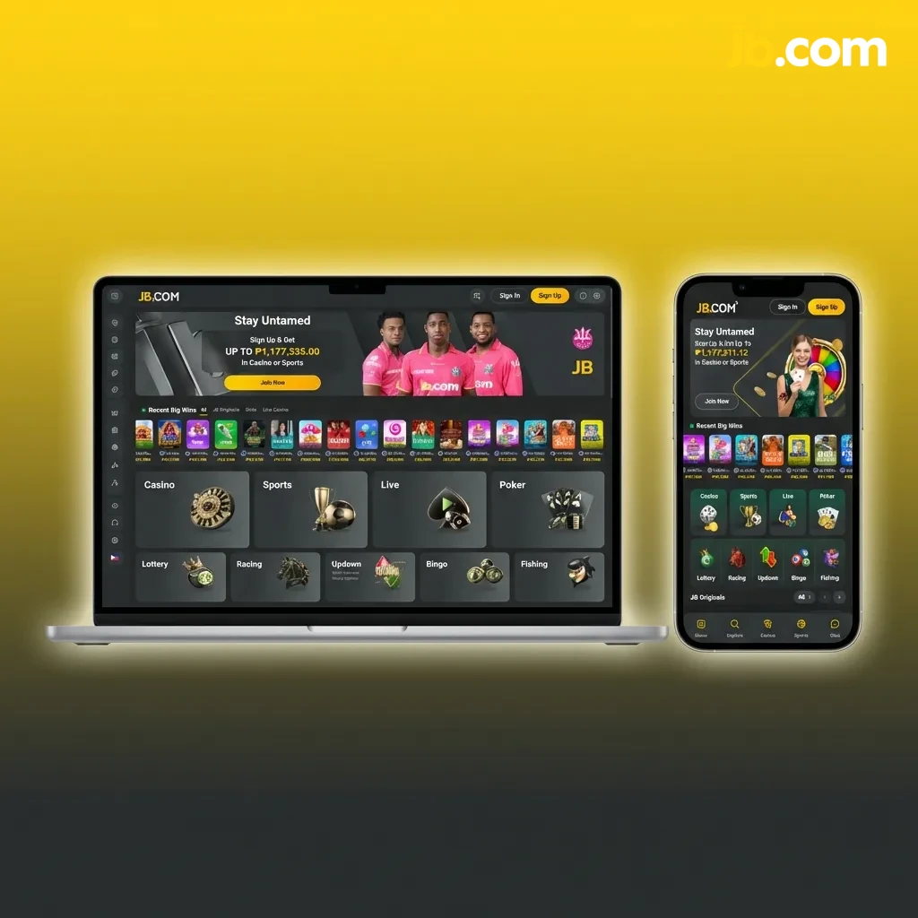 JB Casino website interface showing navigation bar with Sports, Casino, Live Casino, Cybersports, and Promotions sections