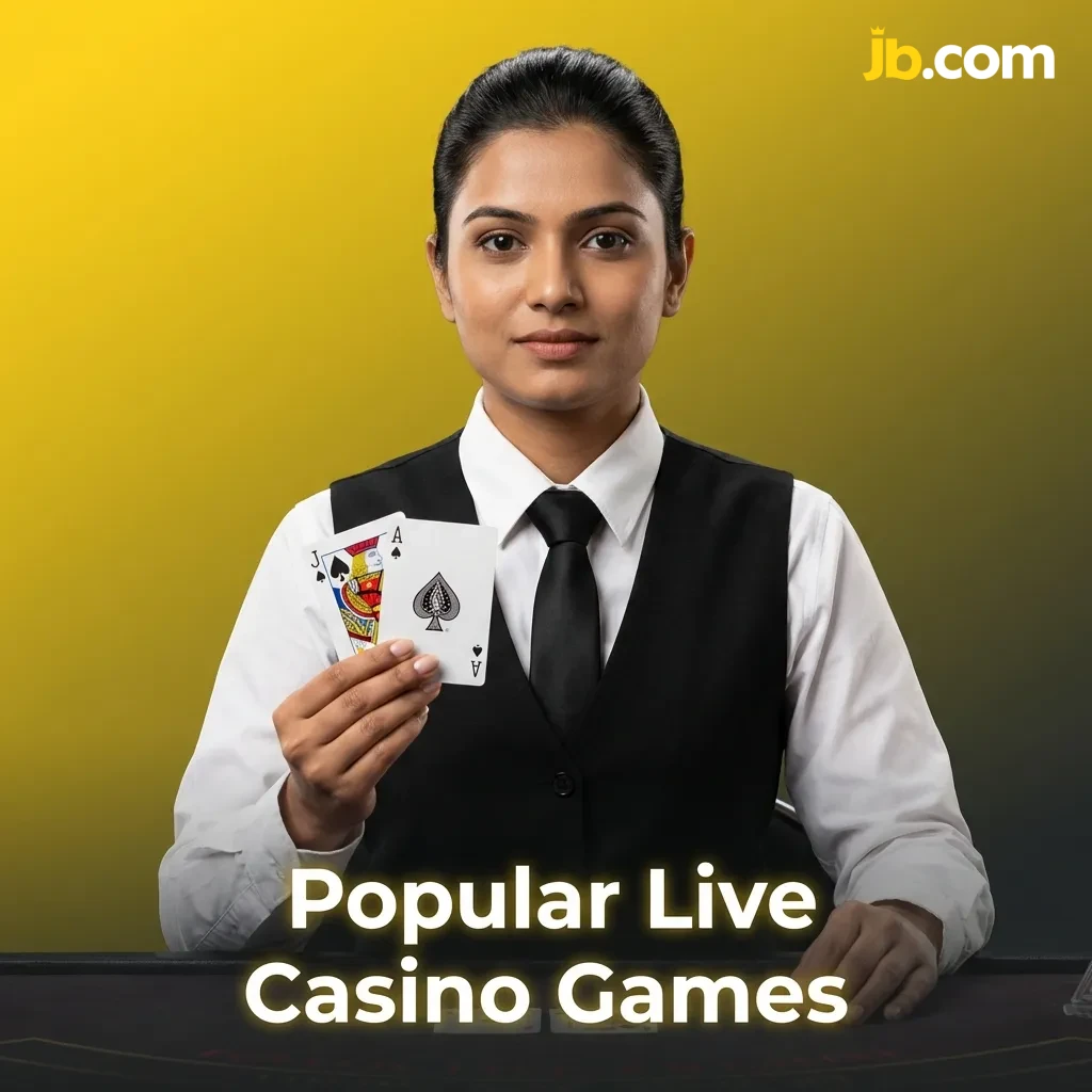 Live dealer casino games including Lightning Roulette, Andar Bahar, Speed Baccarat, and Infinite Blackjack at JB Casino