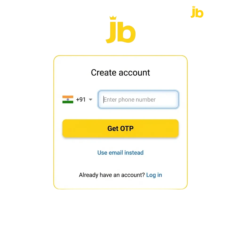 JB Casino registration screen showing login form and account verification steps for new players