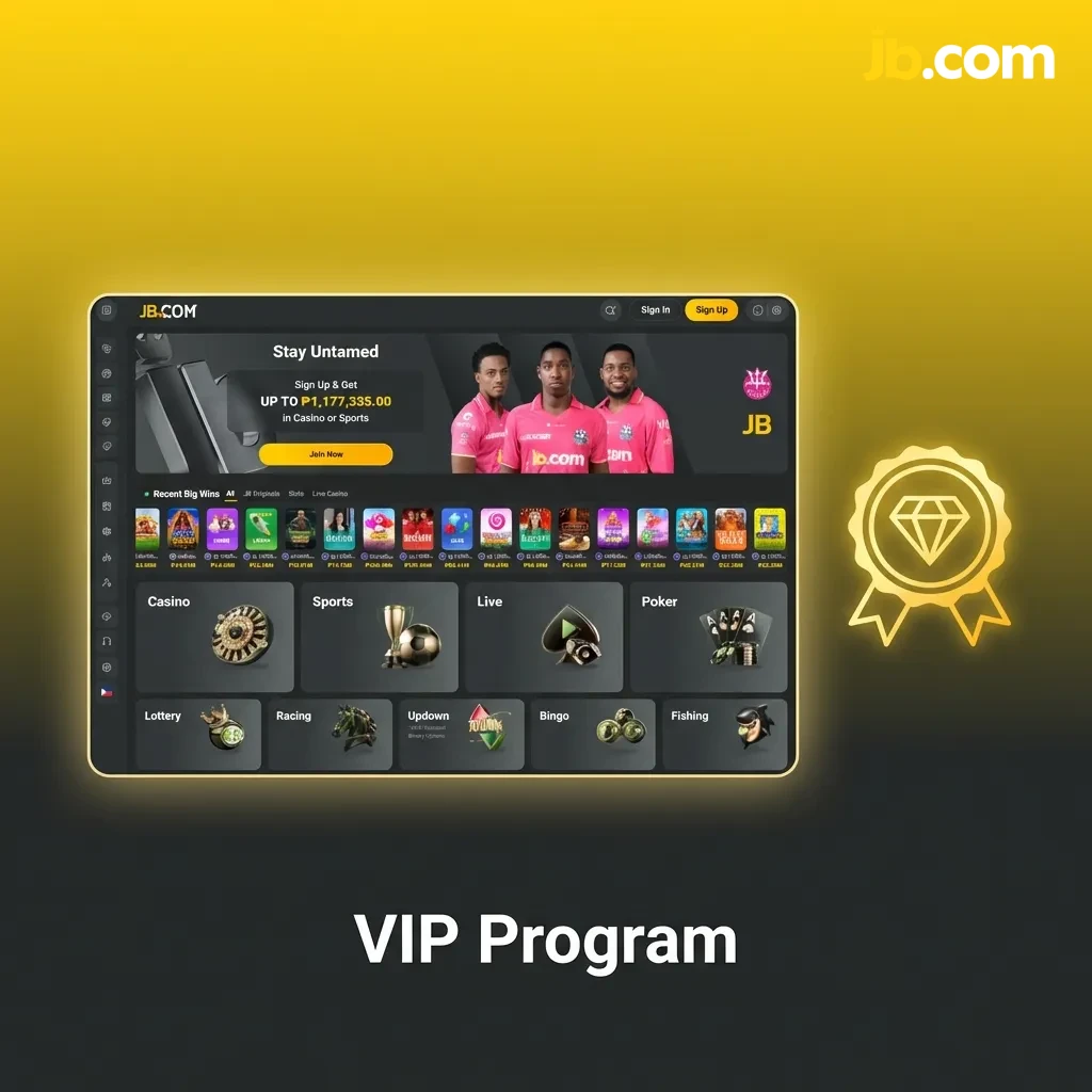 JB Casino's five-tier VIP program from Bronze to Diamond with rewards like cashback and faster withdrawals